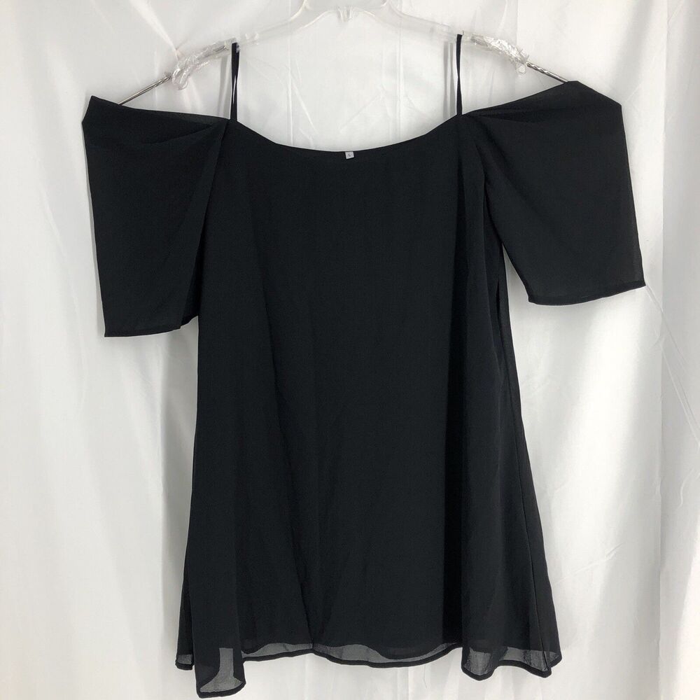 Sheer Black Dress L Lined Cold Shoulders Short Sleeves Round Neck
